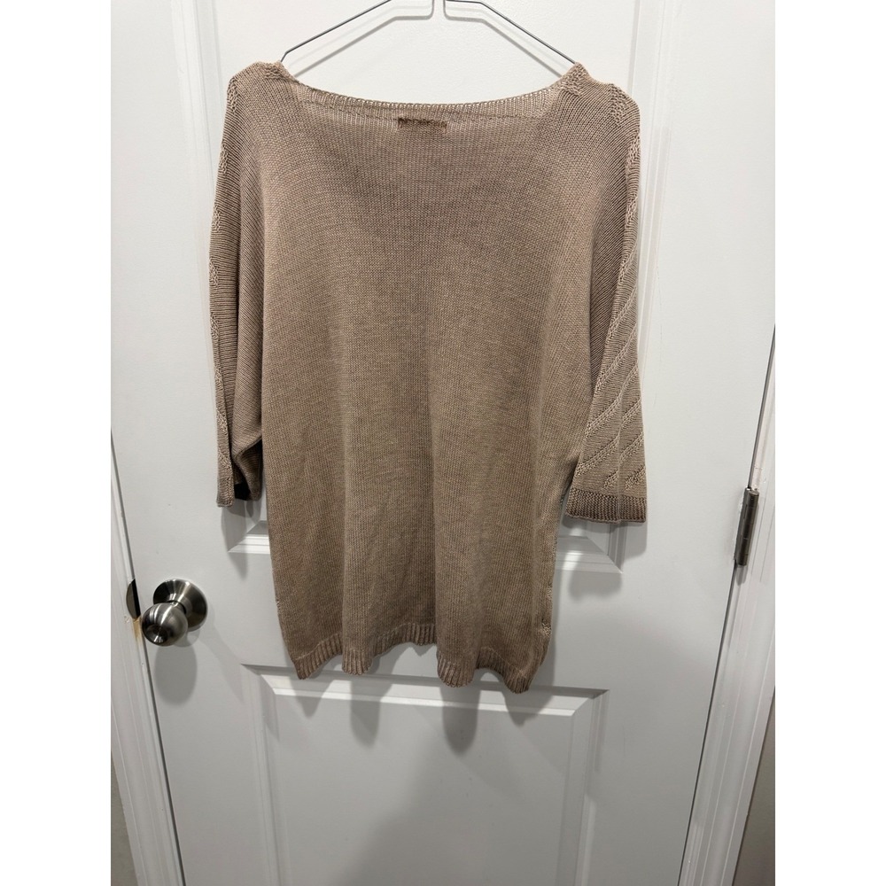 Made in Italy Womens V-Neck Sweater Chevron Pointelle Knit Taupe One Size - Picture 6 of 7